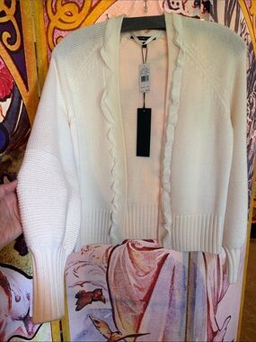 Kobi Halperin NWT Ivory Ruffle-Trim Open-Front Knit Cardigan